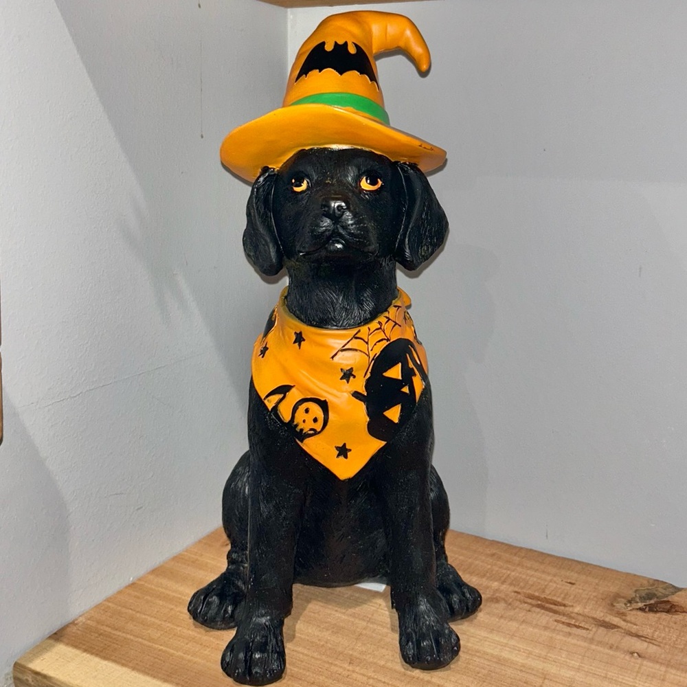 NWT Sitting Dog with Witch Hat Statue